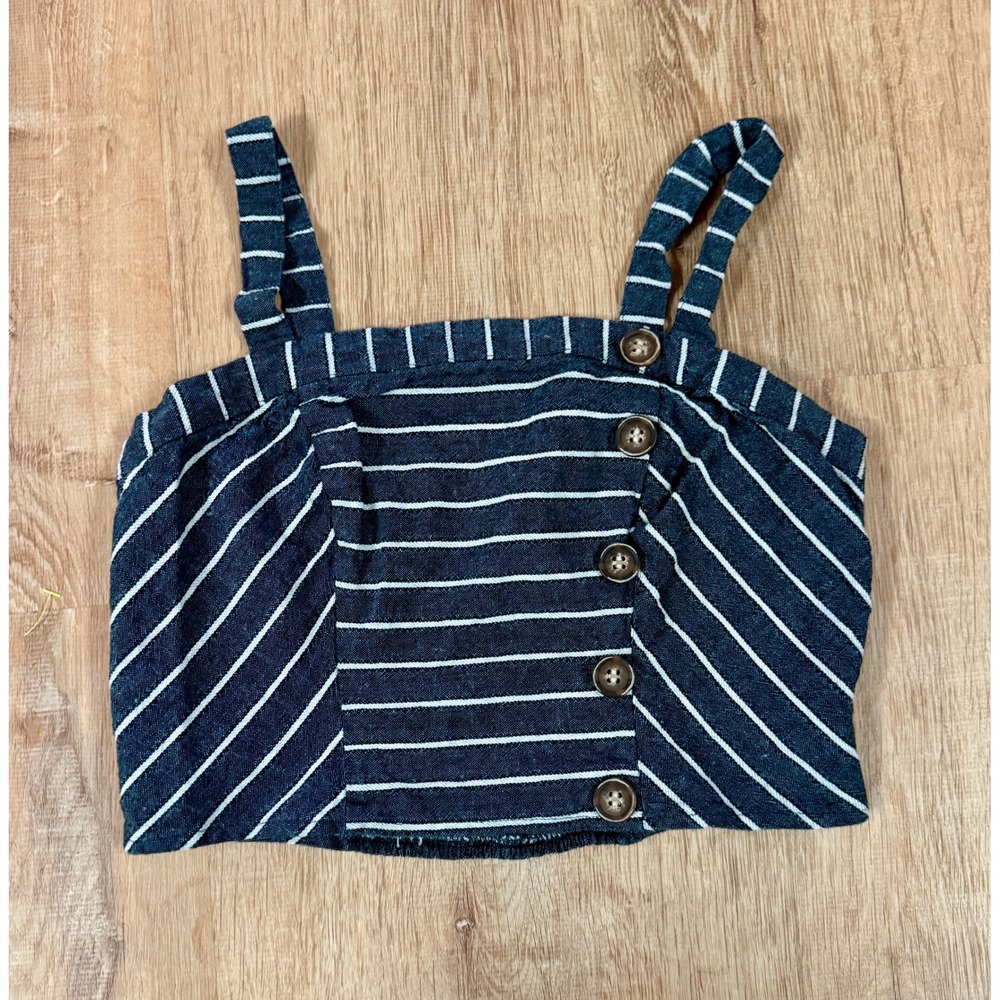 Altar'd State Blue & White Sleeveless Striped Button Front Cropped Top Women's L